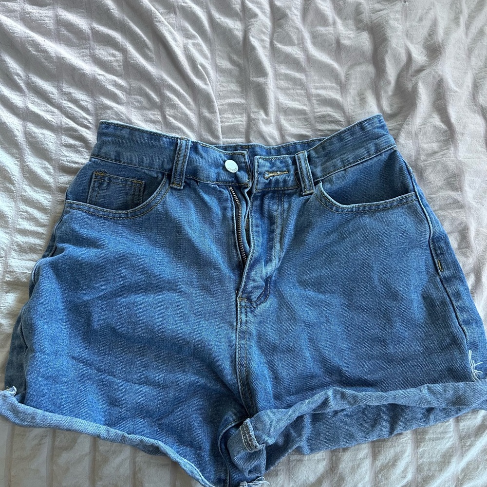 SHEIN Blue Jean Shorts Distressed Cut-Off Style